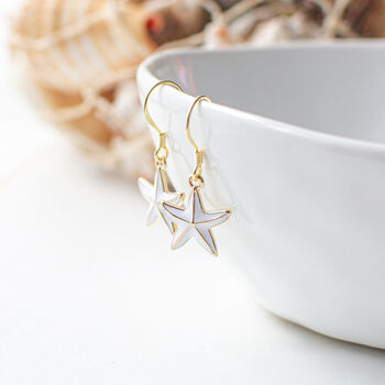White Enamel Starfish Earrings, 5 of 6