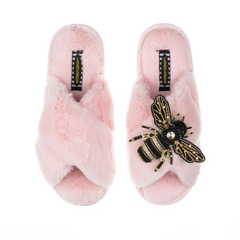 Classic Laines Slippers With Artisan Honeybee Brooch, 7 of 7