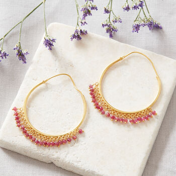 Emerald Beaded Gold Plated Silver Hoops, 10 of 12