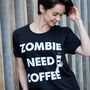 Zombie Need Coffee Women's Halloween T Shirt, thumbnail 3 of 4