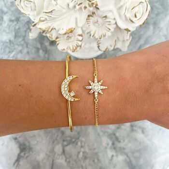18k Gold Plated Two Piece Celestial Bracelet Set With Free Gift Box, 2 of 4