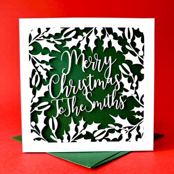 Holly Papercut Personalised Christmas Card, 3 of 5