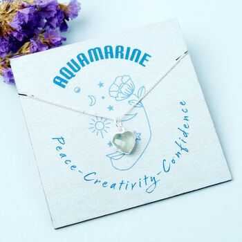 Healing Aquamarine Heart Gemstone Gold Plated Necklace, 10 of 10