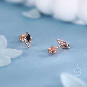 Sterling Silver Art Deco Inspired Tiny Rhombus Black Cz Stud Earrings, 2 of 12