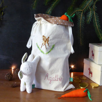Personalised Hand Embroidered Christmas Drawstring Sack, 8 of 9