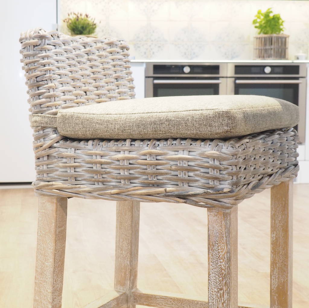 Rattan Bar Stool By Za Za Homes Notonthehighstreet Com   Original Rattan Bar Stool Choose From Two Cushion Colours 