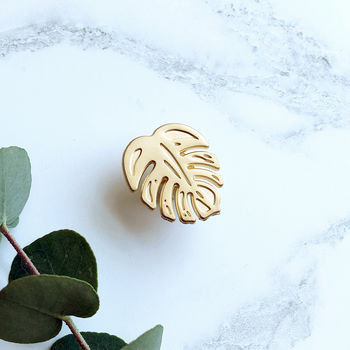 Gold Plated Monstera Enamel Pin, 2 of 4