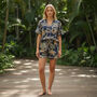 Giraffe And Leopard Print 100% Cotton Ladies Pyjama Short Set In Navy Blue, thumbnail 3 of 6