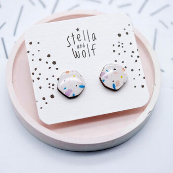 Large White Abstract Terrazzo Stud Earrings, 2 of 4