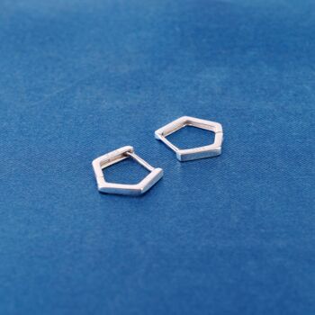 925 Sterling Silver Hexagonal Hoop Earrings, 3 of 7