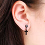 Unisex Black Cross Flat Back Earrings, thumbnail 1 of 7