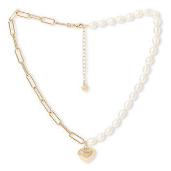 Amare Freshwater Pearl And Chain Necklace With Heart, 2 of 3
