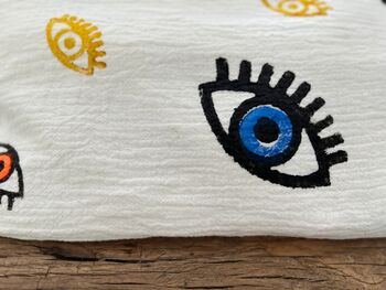 Long Organic Cotton Robe: White With Multi Coloured Mini Eye, 7 of 7