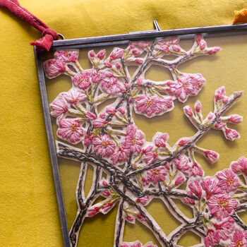 Framed Cherry Blossom Embroidered Artwork, 5 of 6