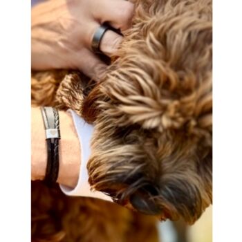 Engraved Black Wrap Bracelet Memorial Pendant For Men Ashes Keepsake Cremation Jewellery, 6 of 10