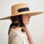 Paloma Wide Straw Boater Ribbon Tie Hat, thumbnail 1 of 3