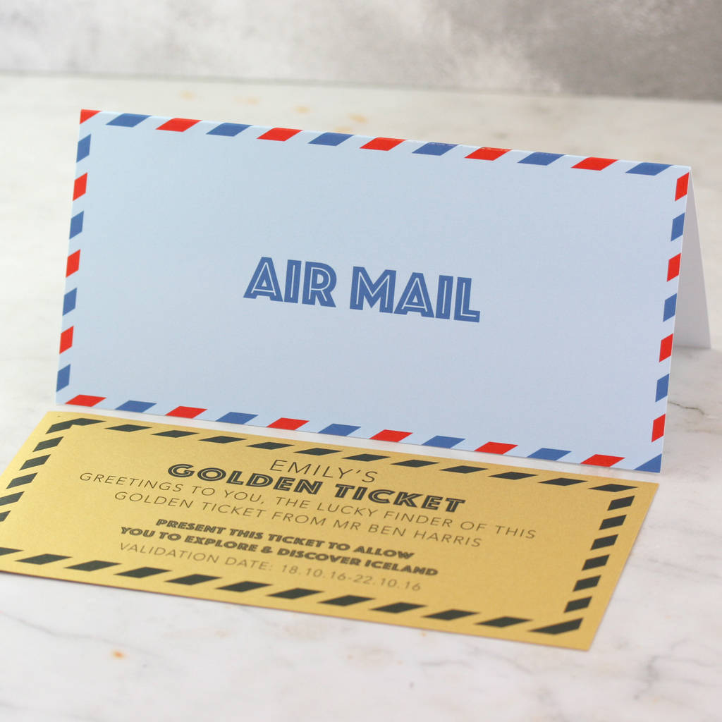 Airmail Card With Personalised Travel Ticket leaving cards