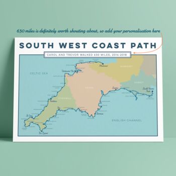 Personalised South West Coast Path Map Art Print, 4 of 11