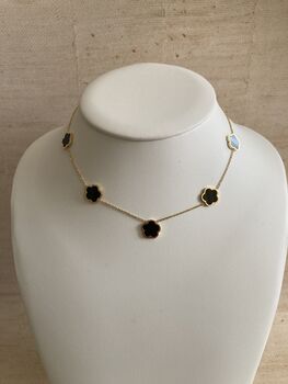 18 K Gold Plated Five Clover Necklace Gold Black, 2 of 4
