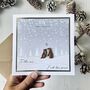 Penguin Couple Mistletoe Snowy Love Christmas Card, thumbnail 1 of 10