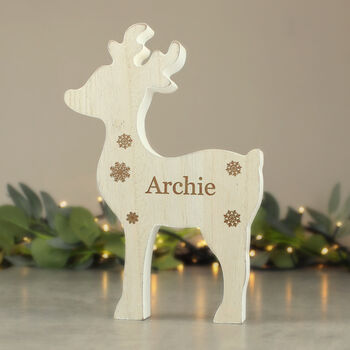 Personalised Name Wooden Reindeer Decoration, 2 of 4