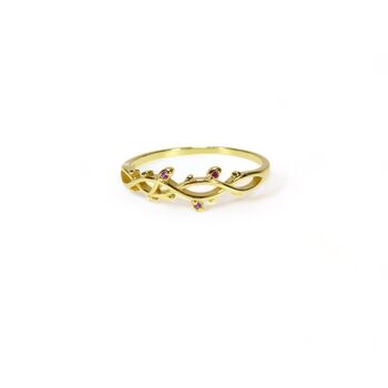 Ruby Look Leaf Rings, Cz, Gold Vermeil 925 Silver, 2 of 6