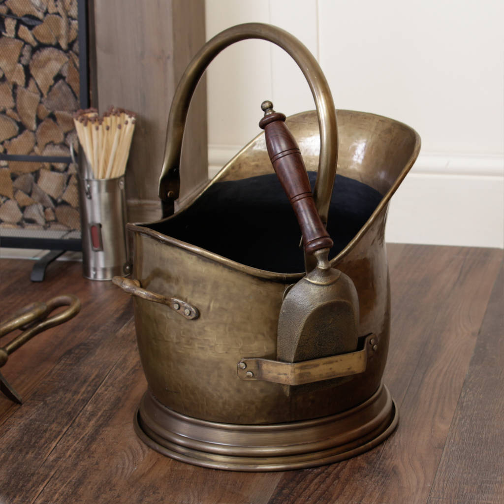 antique brass coal scuttle with shovel by dibor