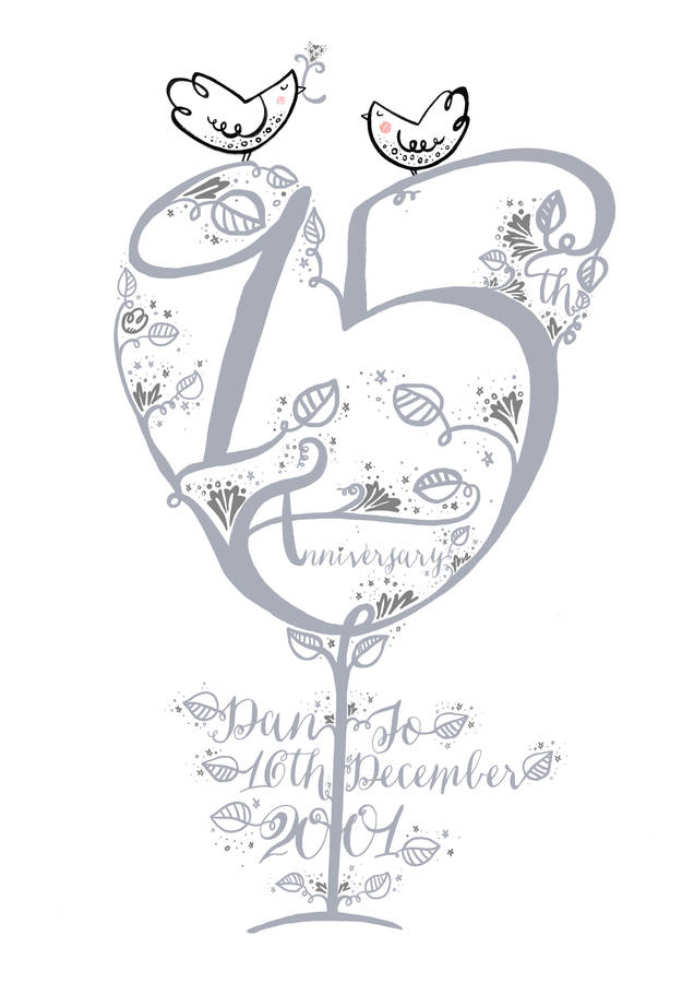 15th wedding  anniversary  personalised gift  print by 