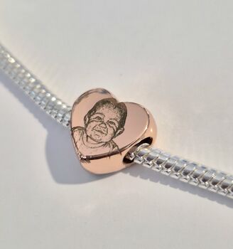 Personalised Rose Gold Pandora Style Charm – Photo Engraved With Text, 2 of 3
