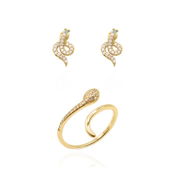 Snake Charm Gift Set | Stud Earrings And Ring, 3 of 9