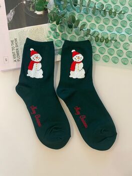 Three Pack Of Christmas Bear And Snowman Socks In Box, 5 of 5