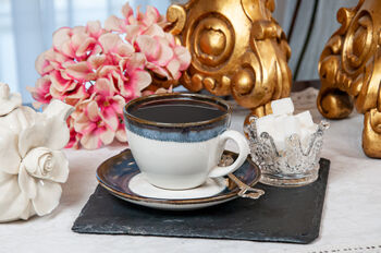 Navy Set Of Six Handmade Porcelain Tea Cup With Saucer, 5 of 11