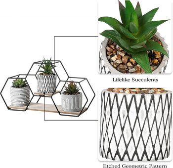Set Of Three Artificial Plants With Wood Metal Shelf, 3 of 4