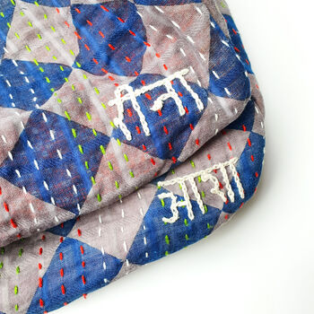 Handmade Toiletry Bag, Navy Kantha Stitch Sari Fabric, 8 of 9
