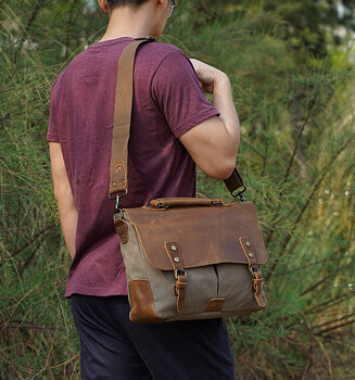 Canvas And Leather Messenger Bag Gift For Him, 5 of 12