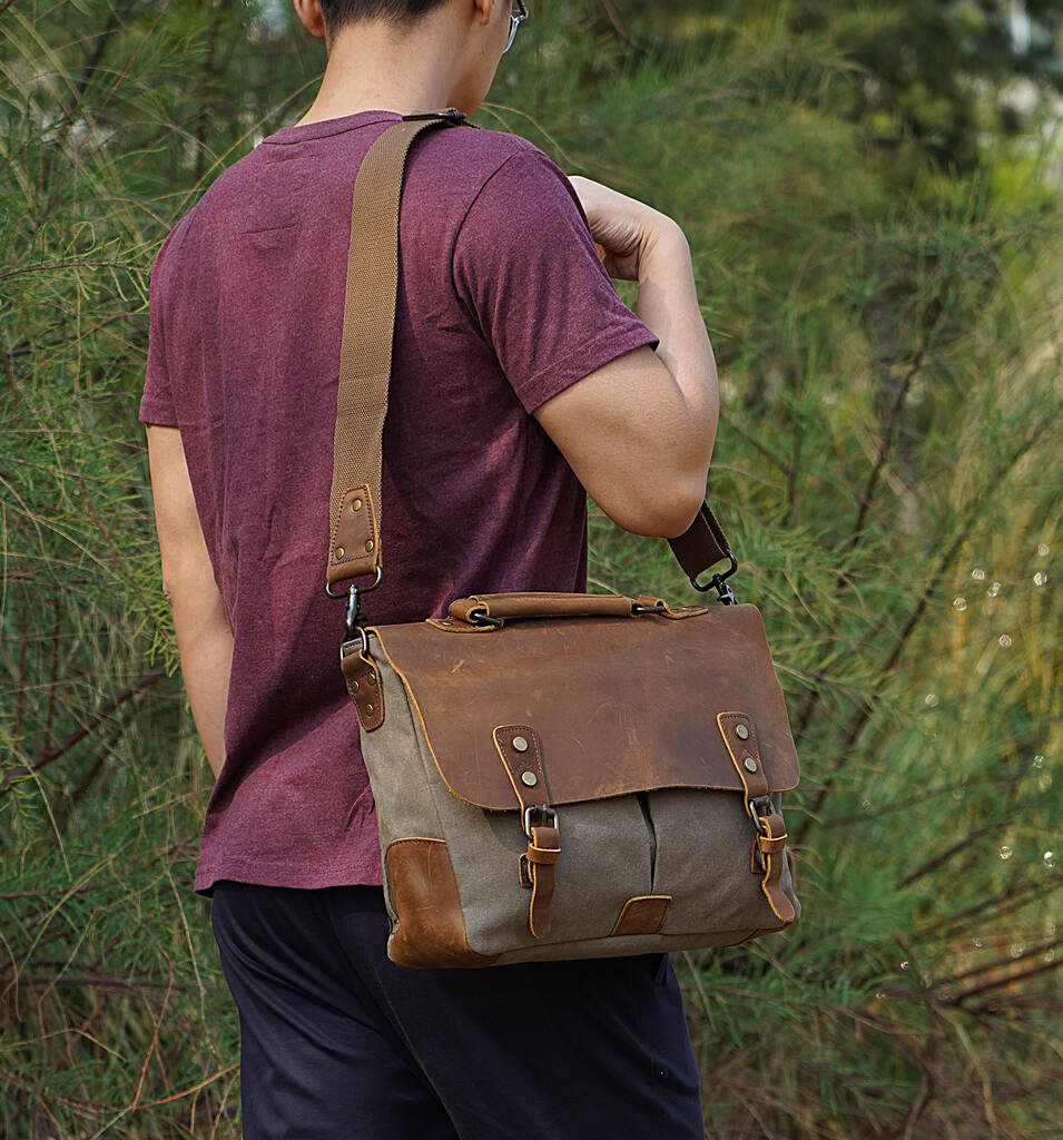 Canvas And Leather Messenger Bag Gift For Him By EAZO ...