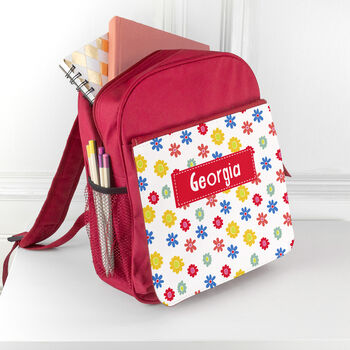 Personalised Girl's Patterned Red Rucksack, 2 of 12