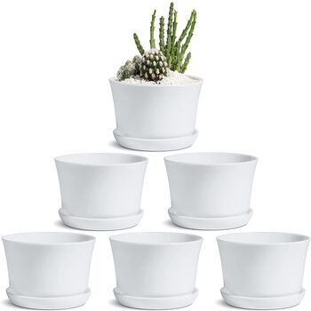 Pack Of Six Small White Plastic Plant Pot, 3 of 9