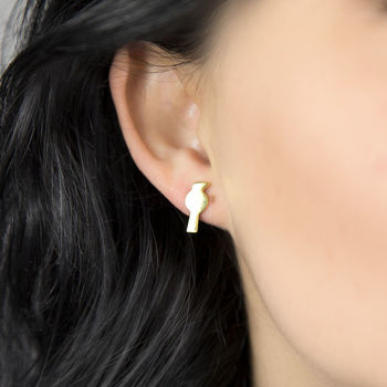 Gold Plated Sterling Silver Petite Bird Earrings, 2 of 3
