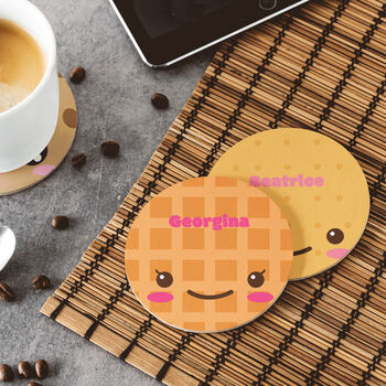 Personalised Kawaii Biscuit Coaster Four Designs, 2 of 5
