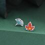 Sterling Silver Maple Leaf And Ginkgo Leaf Stud Earrings, thumbnail 1 of 11