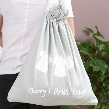 Personalised French Grey Laundry Drawstring Bag, 4 of 5