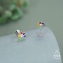 Sterling Silver Rainbow Flower 16 G Flat Back Earrings Internally Threaded, thumbnail 6 of 11