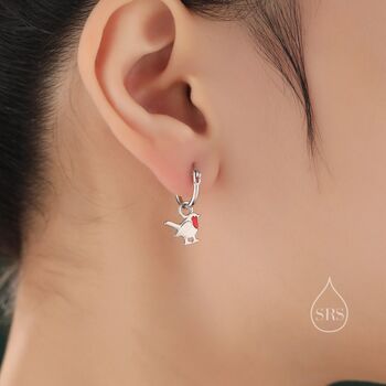 Sterling Silver Robin Bird Dangle Huggie Hoops, 4 of 10