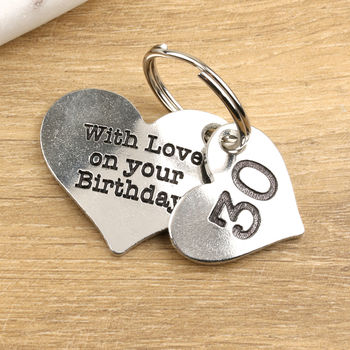 30th Birthday Gift Personalised Heart Two Pc Key Ring, 5 of 8
