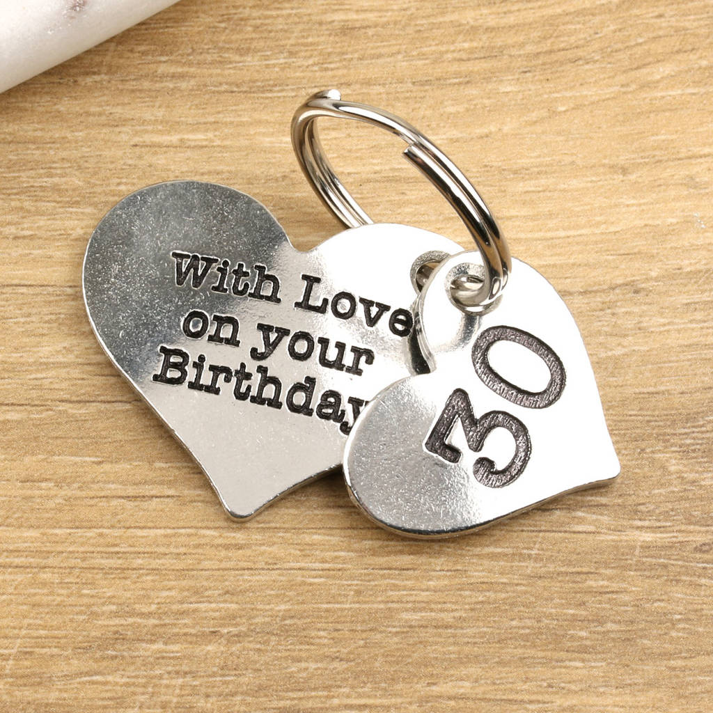 30th Birthday Gift Pewter Heart 2 Pc Key Ring By Multiply ...