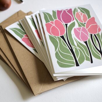 Romantic Linocut Tulip Notecards Set Of Eight, 2 of 6