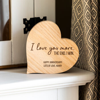 Personalised I Love You More The End I Win Oak Heart, 2 of 5