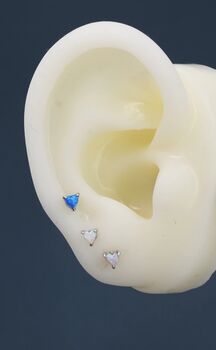 Sterling Silver Tiny White Opal Heart Stud Earrings, 8 of 9