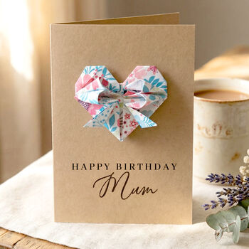 Personalised Birthday Floral Origami Heart Kraft Card, 7 of 9